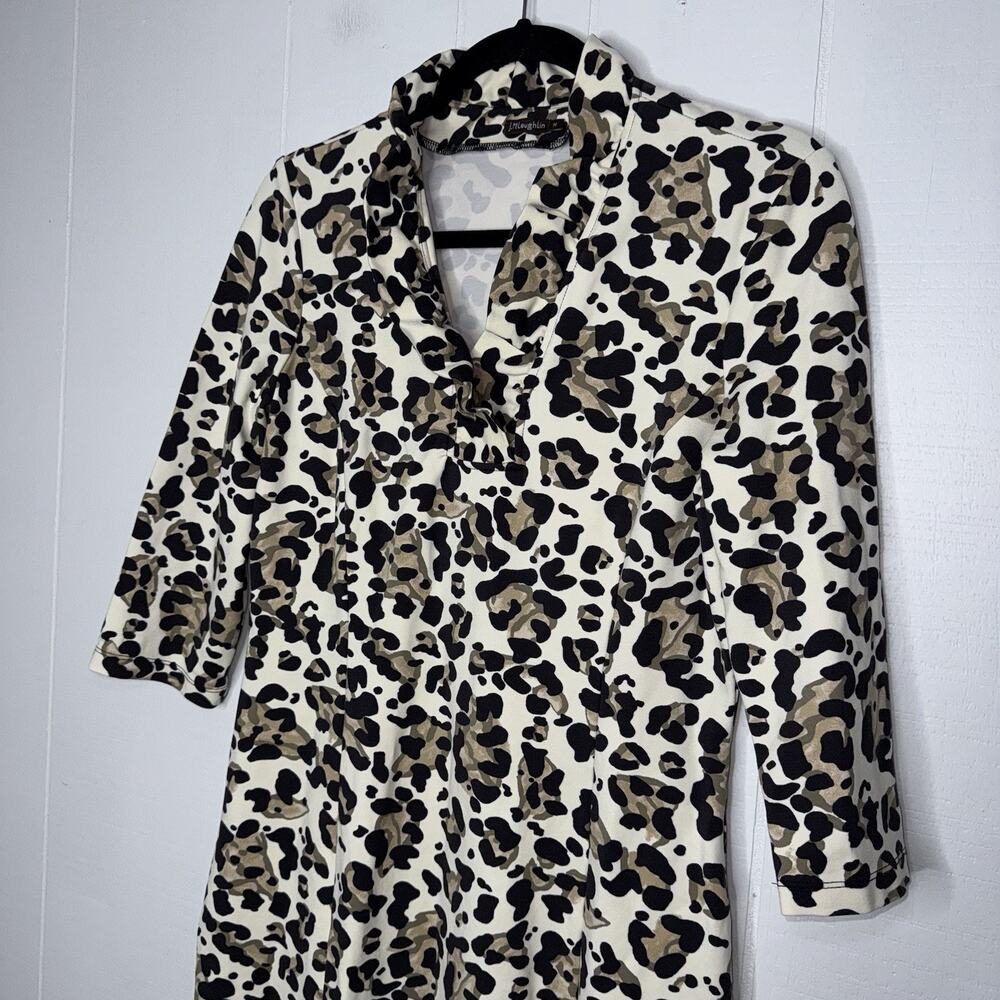 J. McLaughlin Women’s Terin Sheath Dress Ruffle Neck Leopard Print Size Medium - Picture 3 of 5